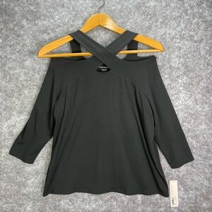 Soft Surroundings Women's Cottonwood Criss Cross Cold Shoulder Top Petite